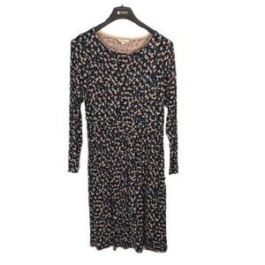 Boden Day Dress Womens Size 10 Black Floral Long Sleeve Jersey Cottagecore Maxi